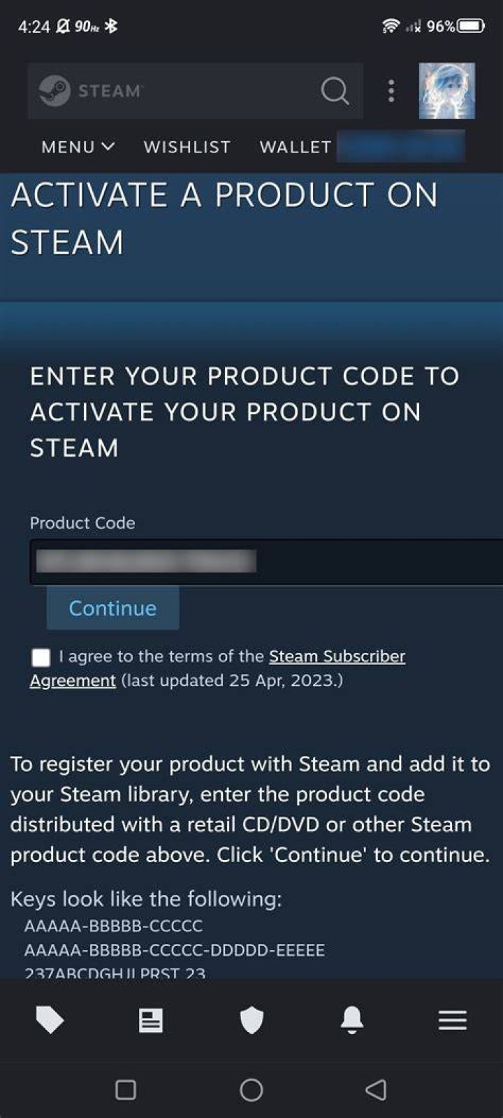 Can you activate a Steam game on mobile?