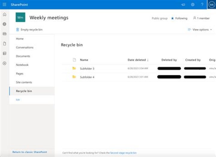 How do I access the second stage of SharePoint recycle bin?