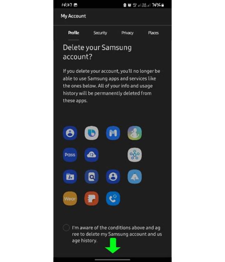 How do I delete my Samsung account?