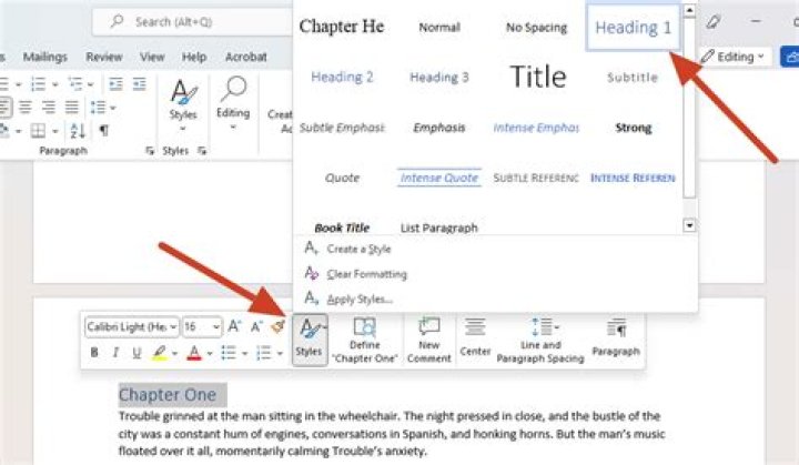 How do I format a chapter heading in Word?