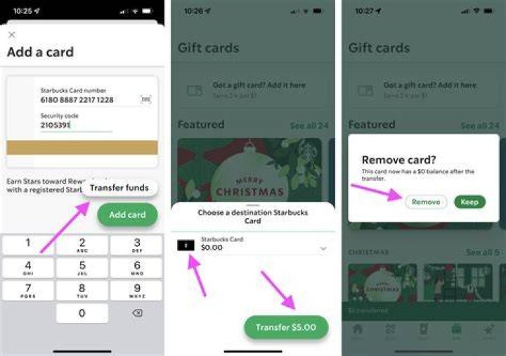 How do I transfer Starbucks card from Apple wallet to Starbucks app?