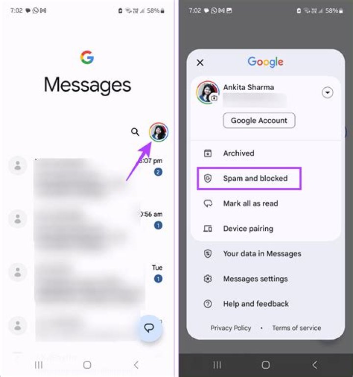 How do I view blocked messages on Huawei p20?