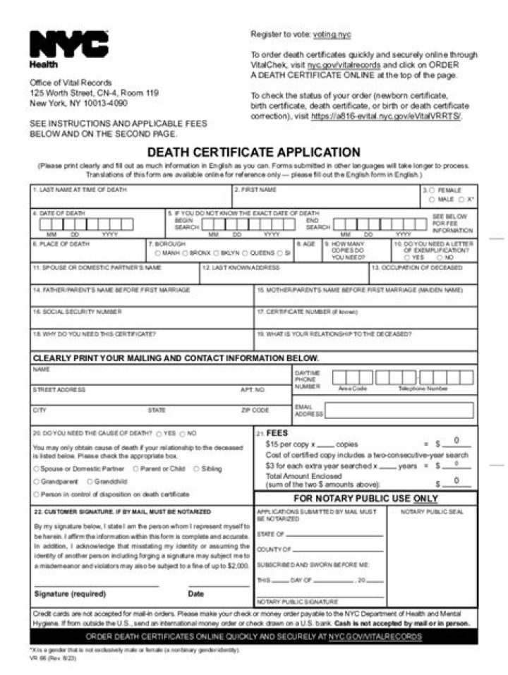 How do you obtain a death certificate in New York?