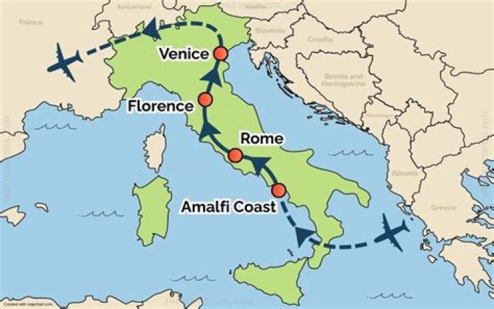 How far is it from Venice to Amalfi Coast?