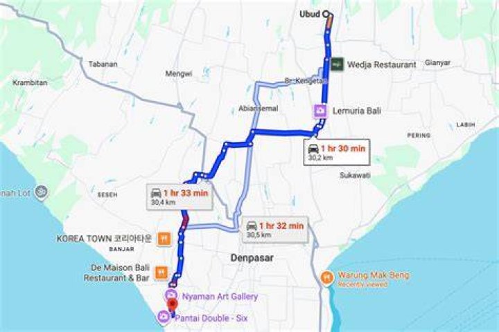 How long is the drive from Ubud to Seminyak?