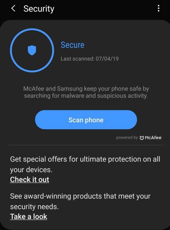 Is McAfee on Samsung SAFE?