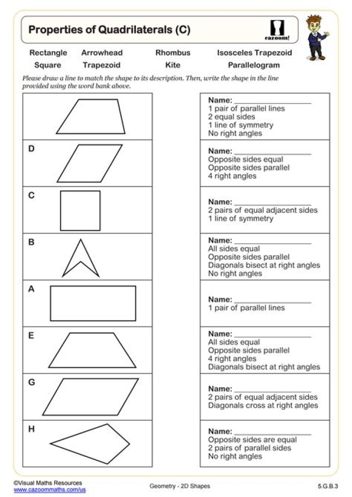 What are the 4 properties of a quadrilateral?