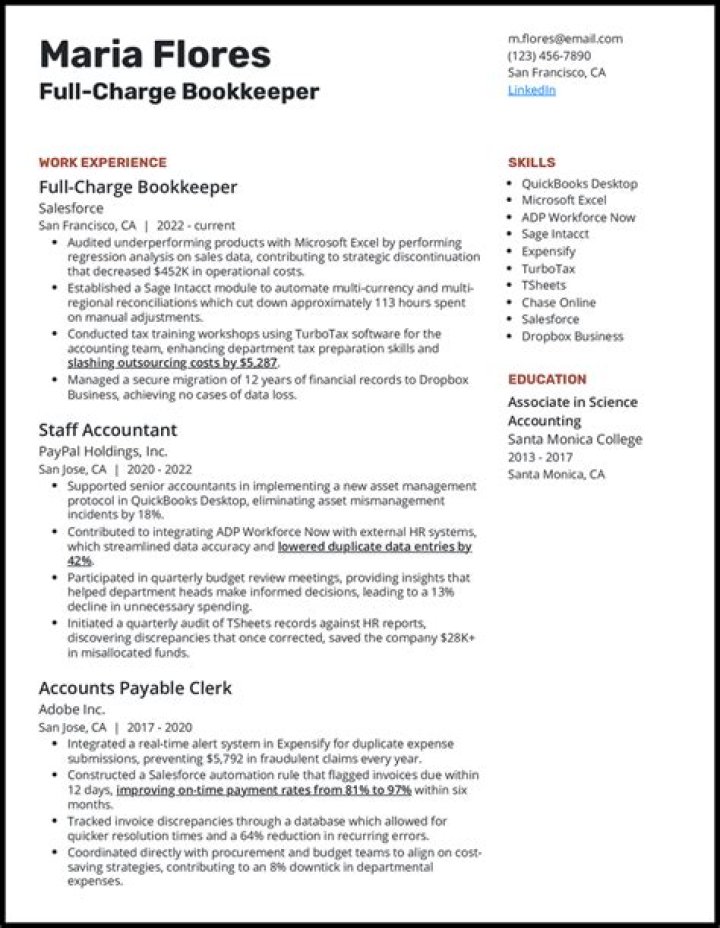 What are the duties of a full charge bookkeeper?