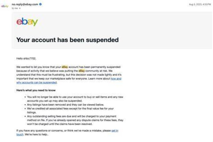 What does it mean when your eBay account is suspended?