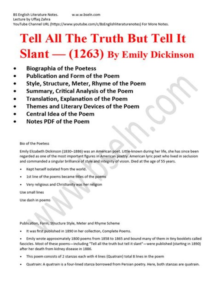 What does the poem tell all the truth but tell it slant mean?