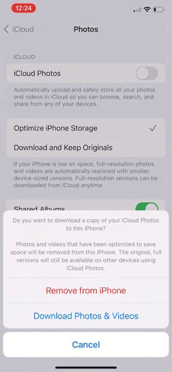 What happens if I turn off shared photo stream?