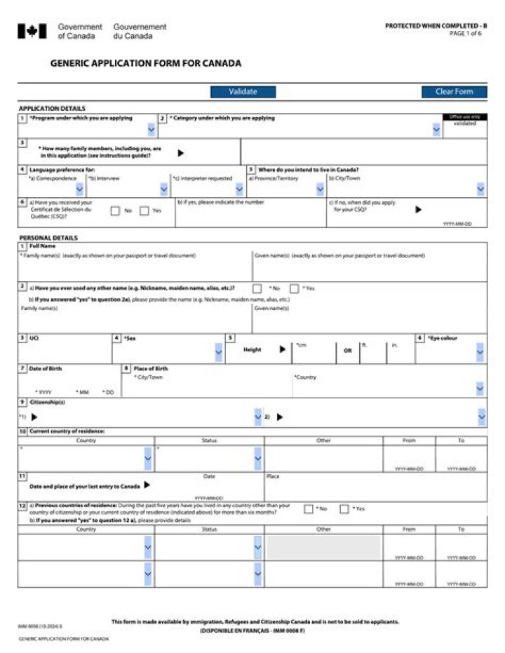 What is a generic application form for Canada?