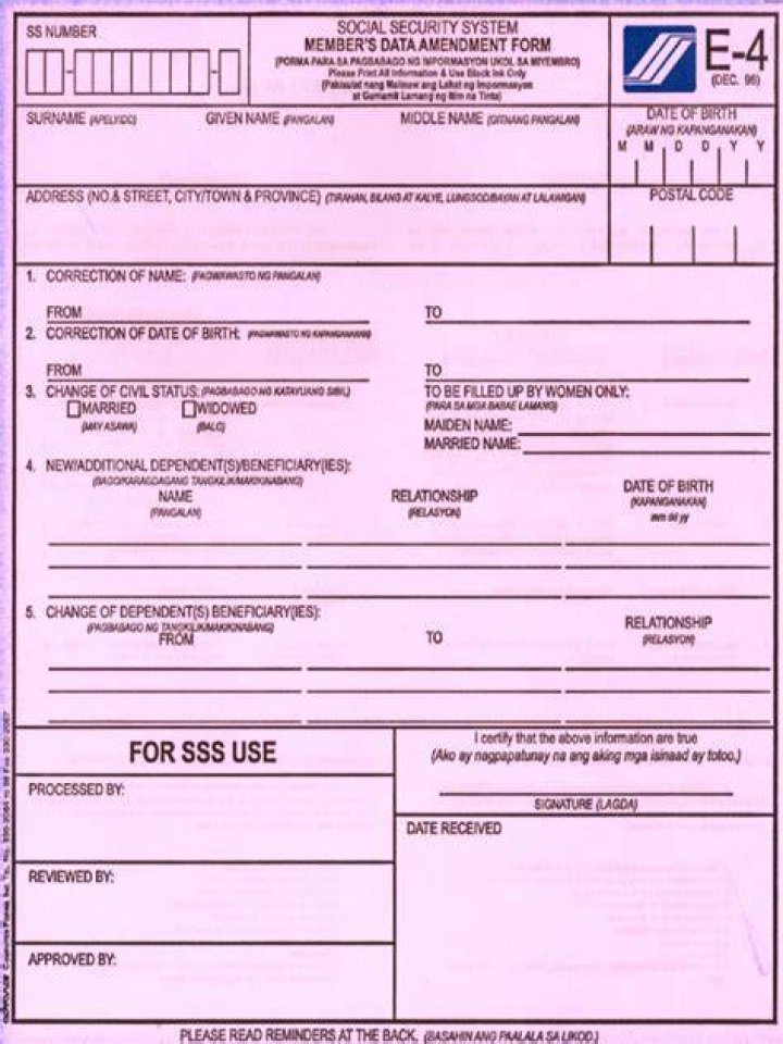 What is E 4 form in SSS?