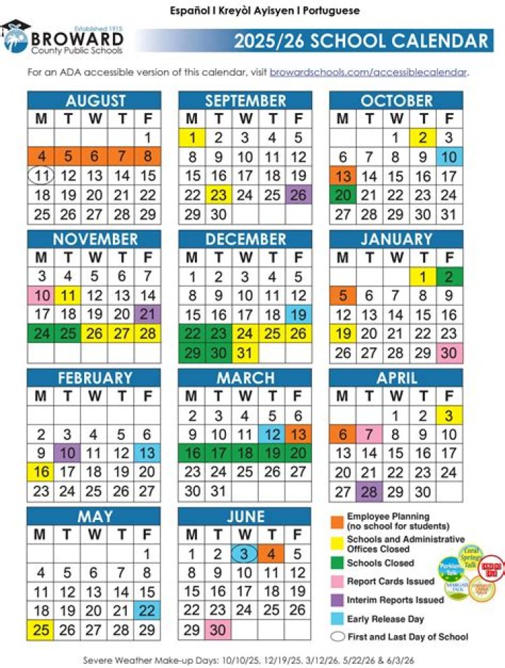 What is the last day of school in Broward County Florida?