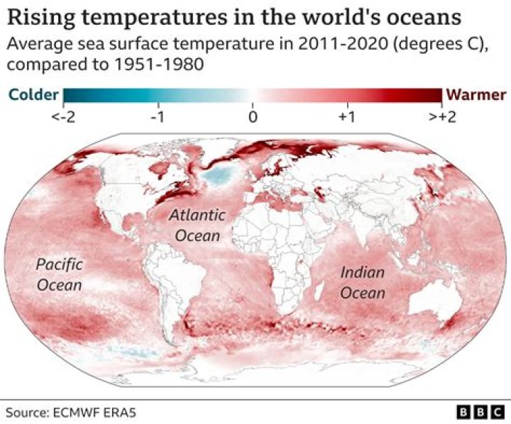 What is the temperature range of mean ocean surface temperatures on Earth?