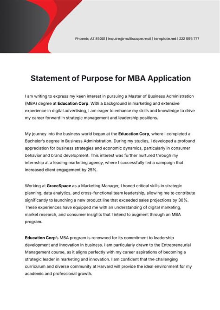 What looks good on an MBA application?